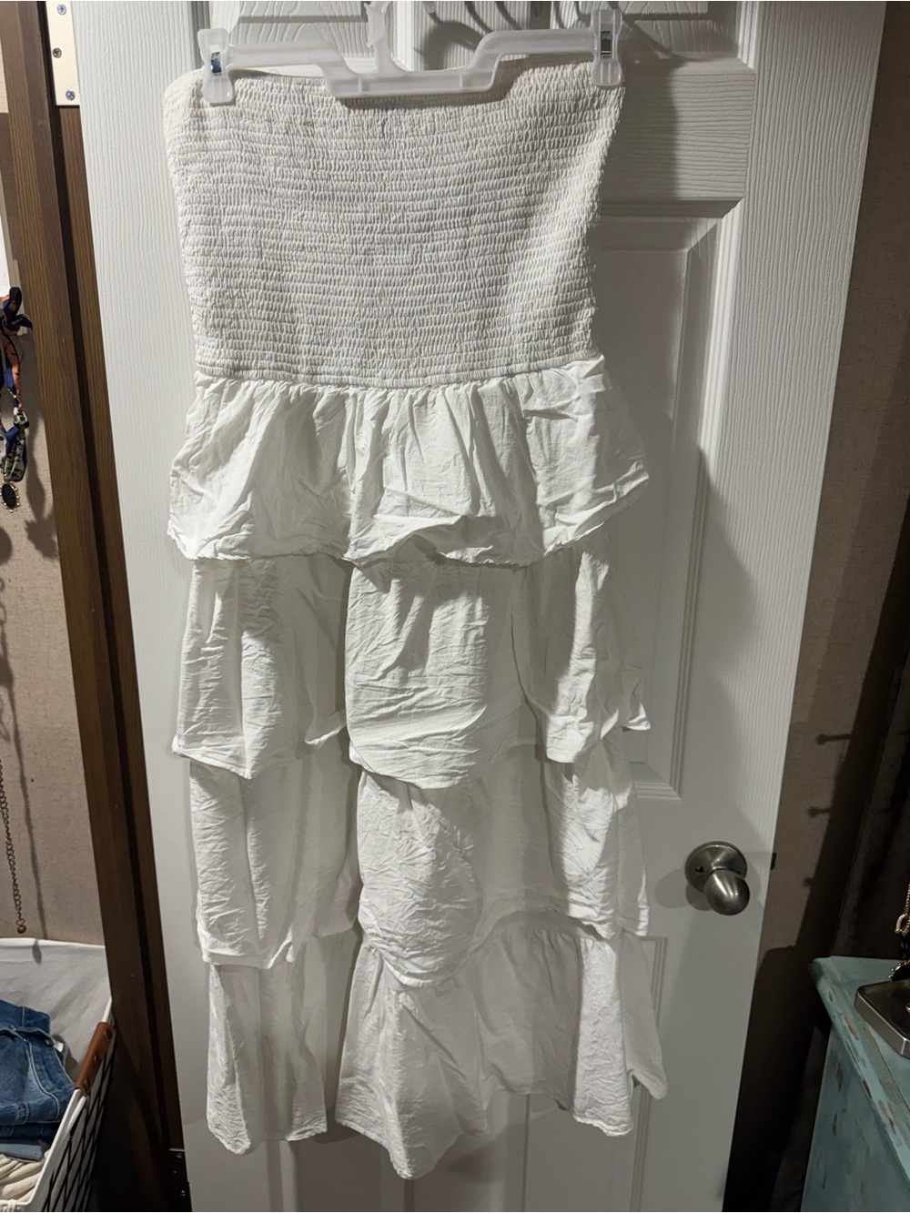 White Strapless Tiered Ruffle Maxi Dress